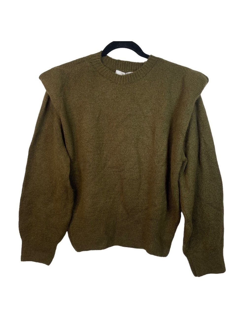 MNG Mango Green Knit Wool Blend Long Sleeve Crew Neck Sweater Size Medium
